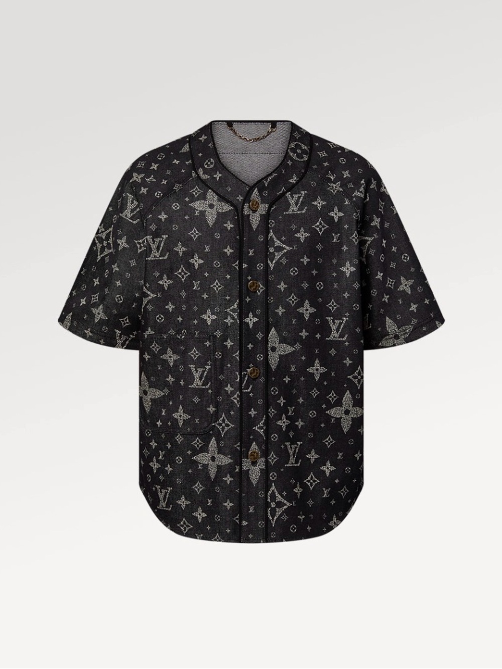 Louis Vuitton Black Short-Sleeve Monogram Button Baseball Shirt